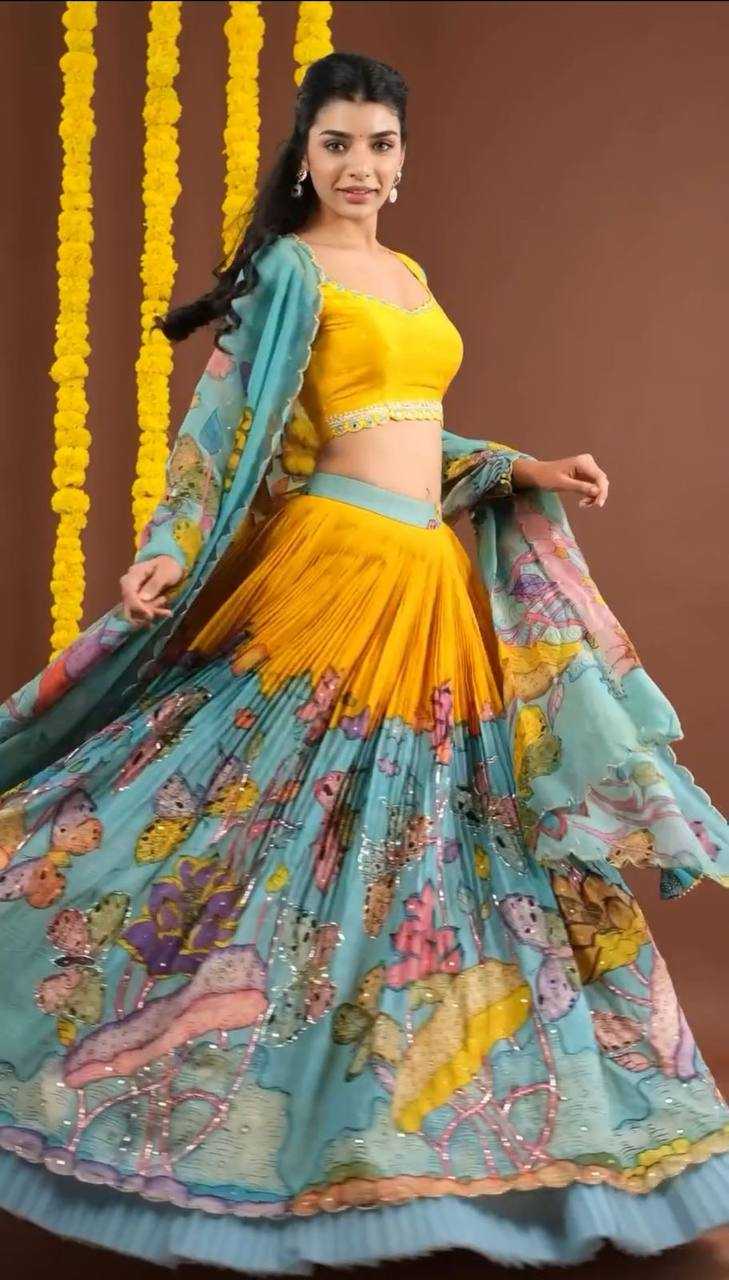 YNF CHENT CREPE KESH119 463 LEHENGAS WHOLESALE KALAMAKRI TRADITIONAL PRINTED LEHENGAS MANUFACTURERQ - Deevit International