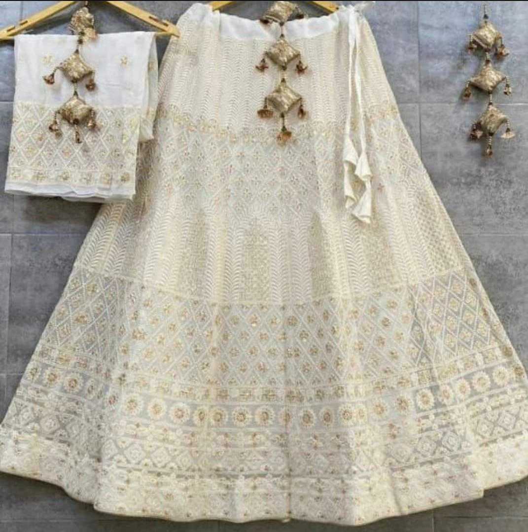 YNF CHIFFON KESH179 AHB109 LEHENGAS WHOLESALE DESIGNER WEDDING EMBROIDERED WHITE LEHENGAS MANUFACTURER - Deevit International