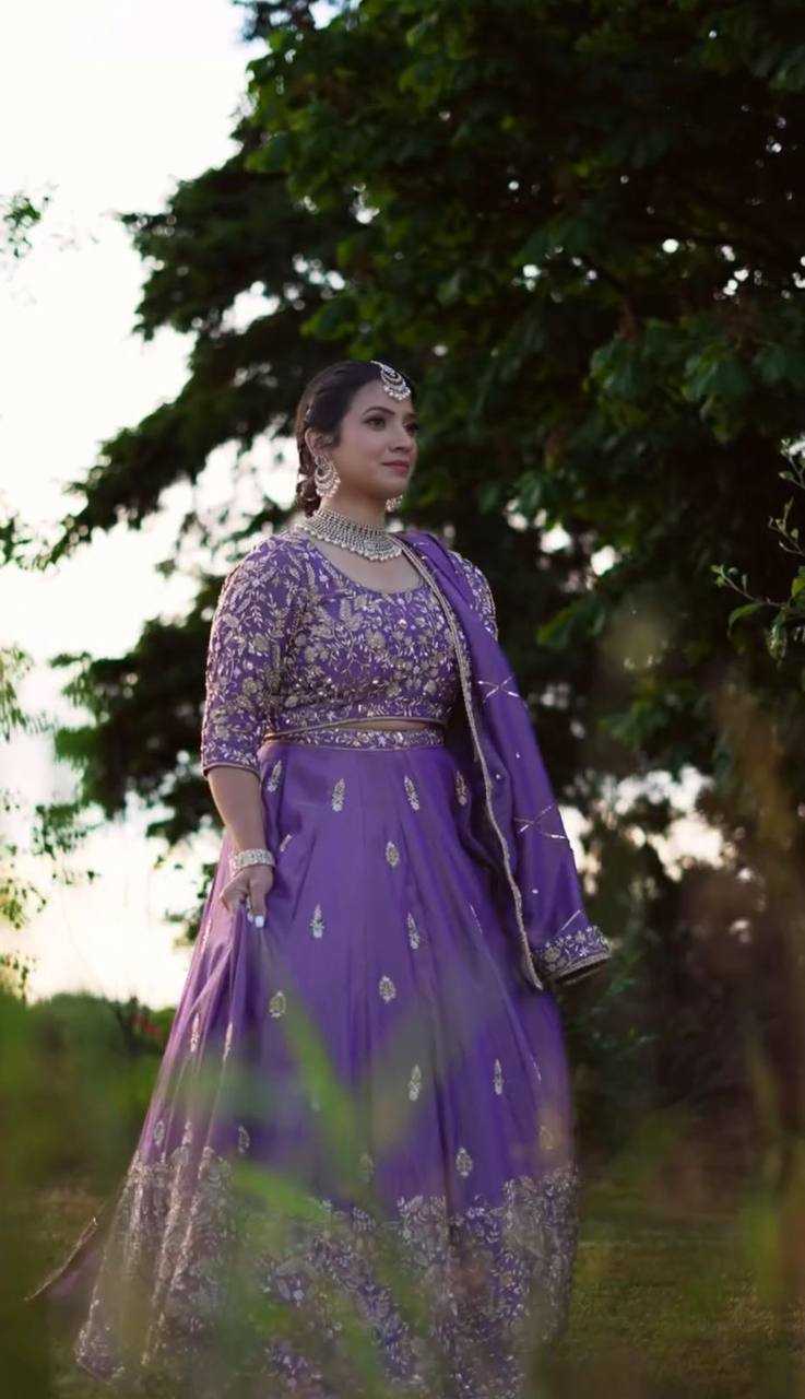 YNF CHINON KESH120 205 LEHENGAS WHOLESALE SILK WEDDING PURPLE EMBROIDERED LEHENGAS MANUFACTURER - Deevit International