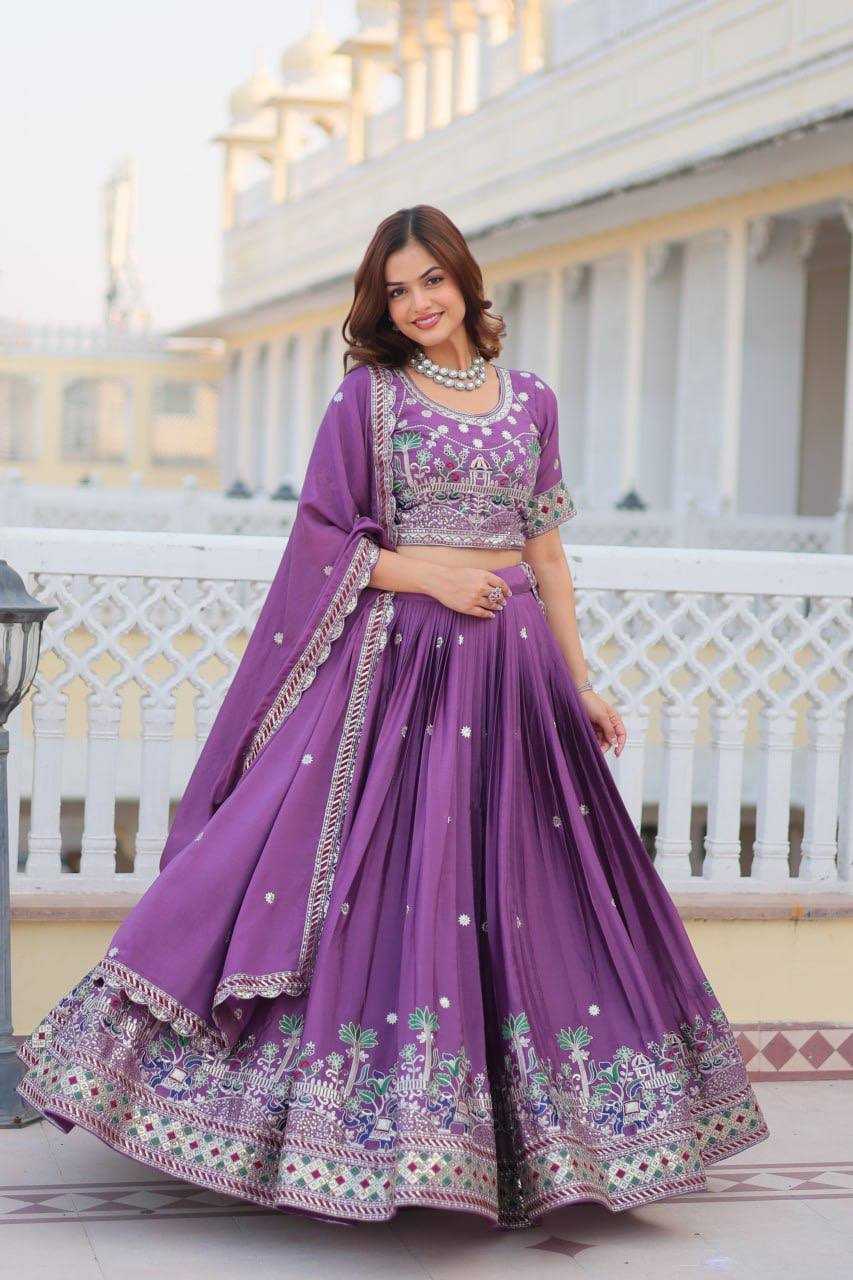 YNF CHINON KESH127 064 LEHENGAS WHOLESALE WEDDING EMBROIDERED SEQUINS PURPLE LEHENGAS MANUFACTURER - Deevit International