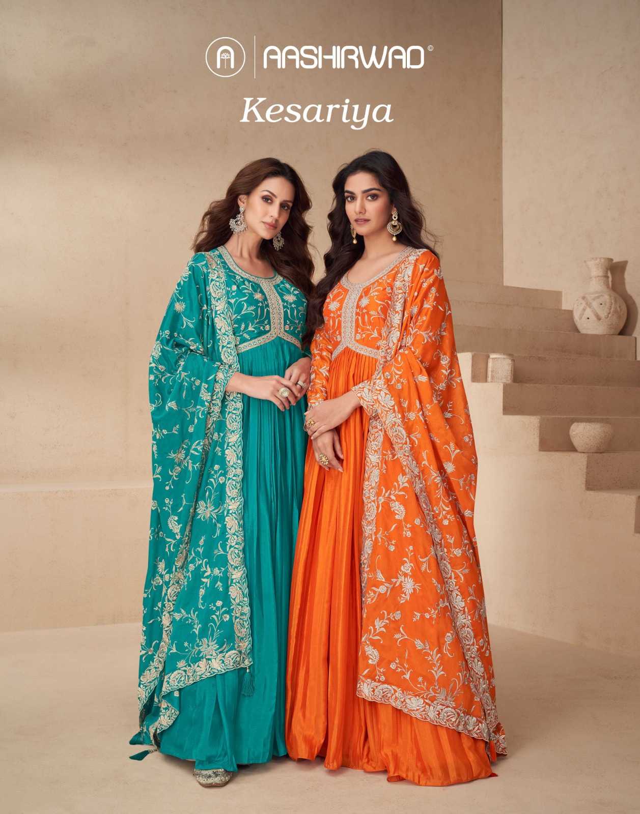 YNF CHINON SILK AASHIRWAD KESH233 KAYSERIA CLOTHING BRANDS WHOLESALE GOWN MANUFACTURER - Deevit International