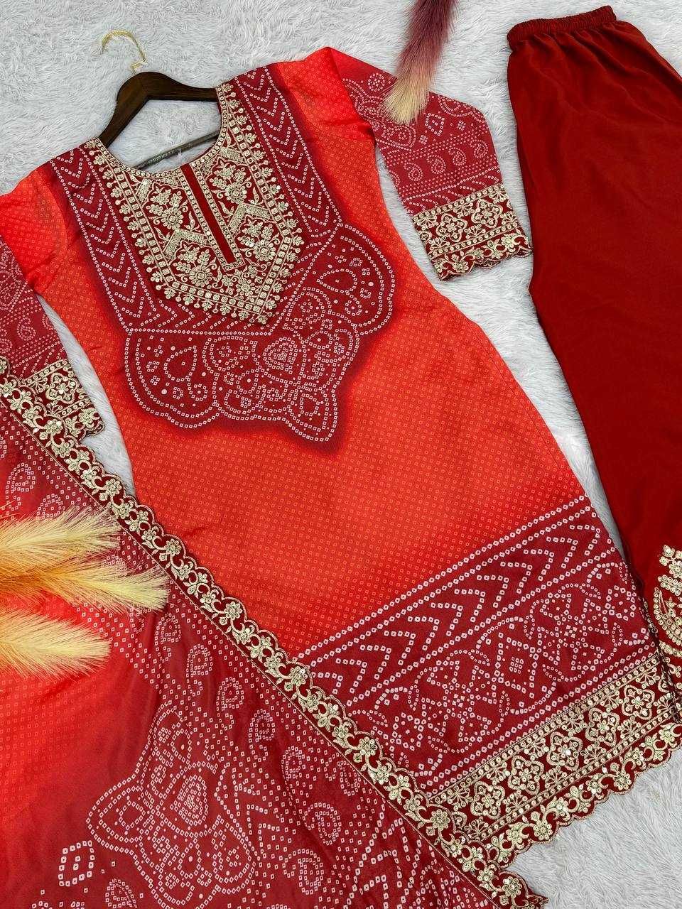 YNF CHINON SILK KESH227 1022 SUITS & DRESSES PRINTED EMBROIDERY WEDDING SILK BANDHANI SUITS MANUFACTUR - Deevit International