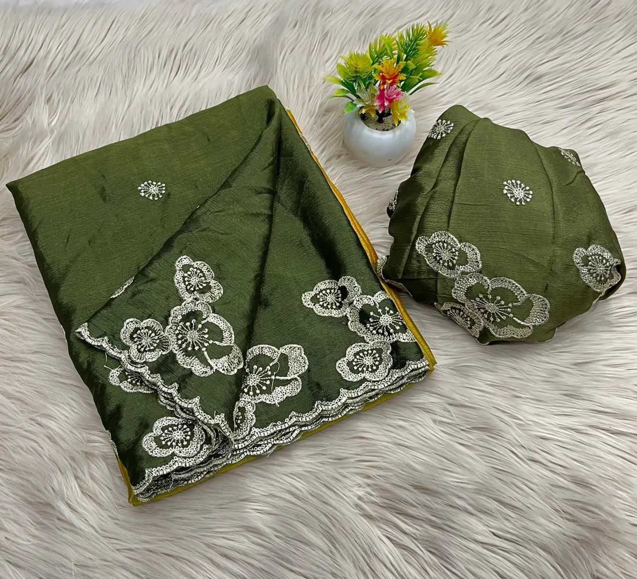 YNF CHINON SILK RIN104 APE163 SAREES WHOLESALE SILK EMBROIDERED CUT WORK SEQUINS SAREES MANUFACTURER - Deevit International