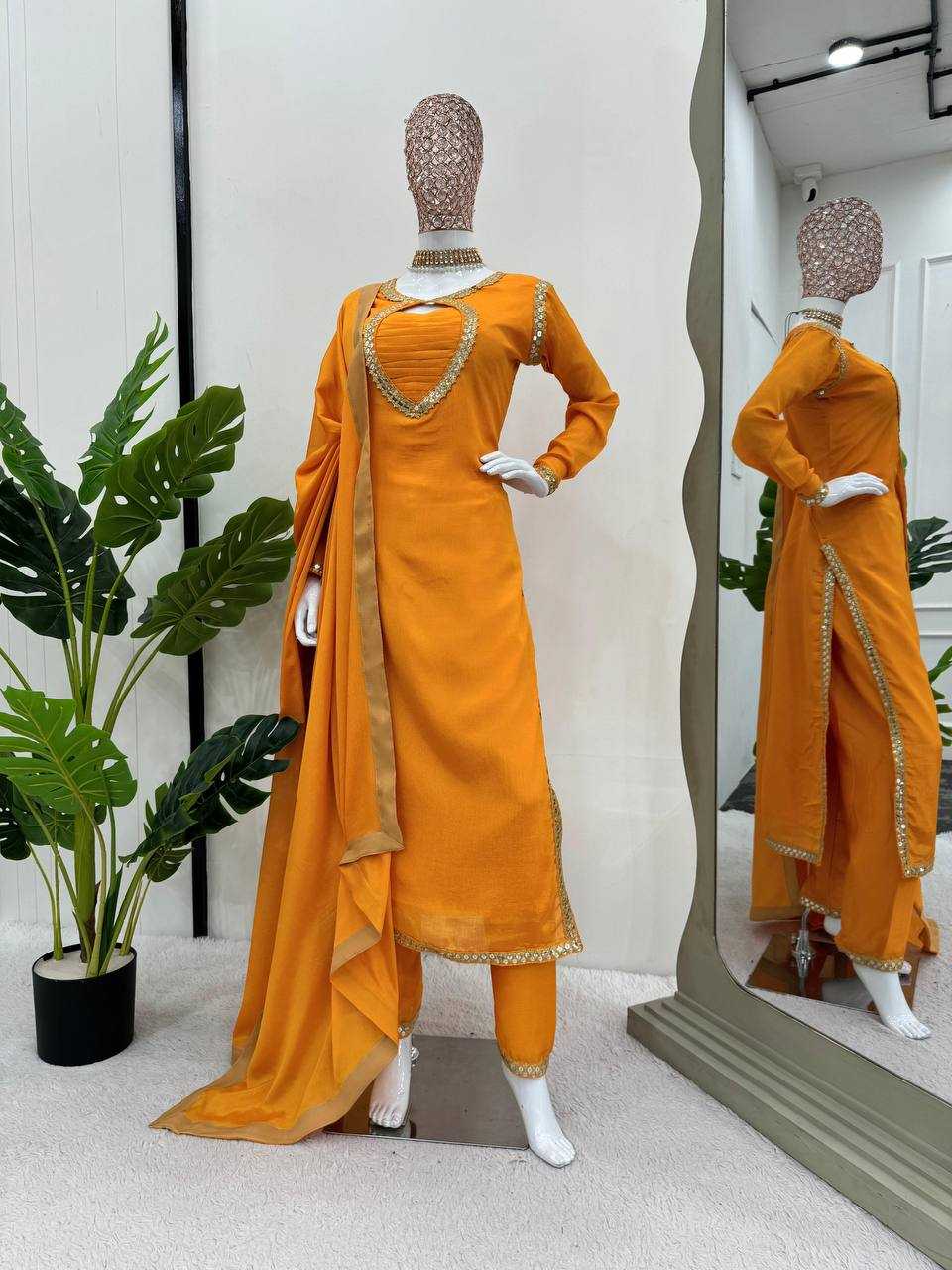 YNF CHINON SILK RIN169 5774 SUITS & DRESSES WHOLESALE WEDDING SILK YELLOW SALWAR HALDI OUTFITS SUITS MANUFACTURE - Deevit International