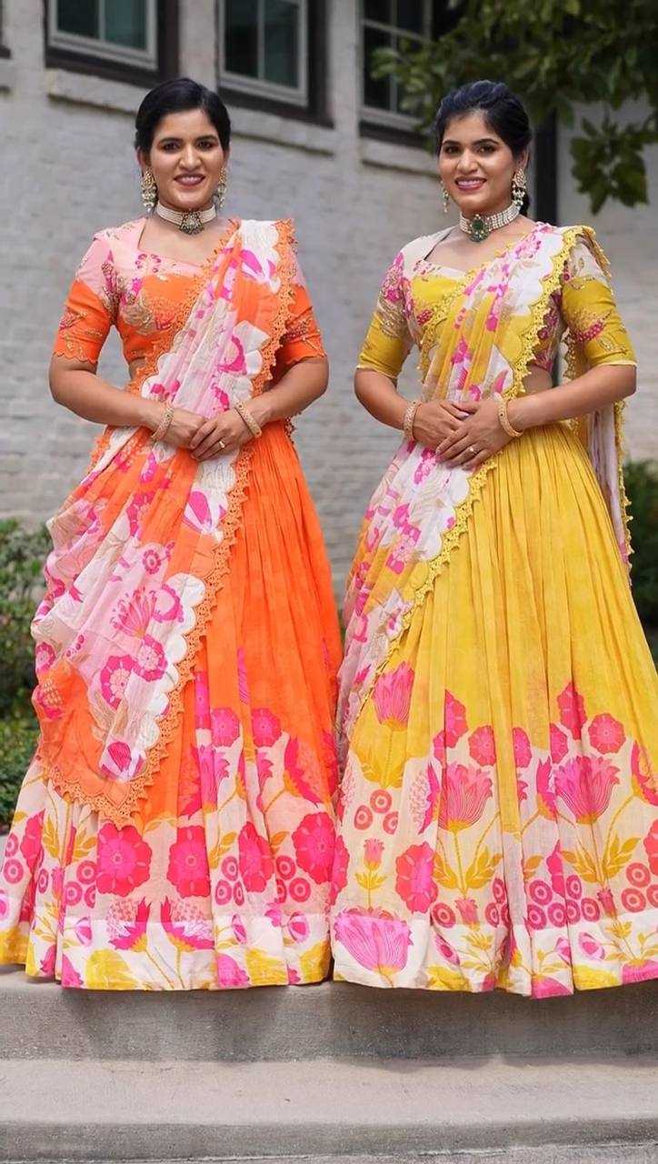 YNF COTTON KESH119 465 LEHENGAS WHOLESALE YELLOW TRADITIONAL PRINTED LEHENGAS MANUFACTURER - Deevit International