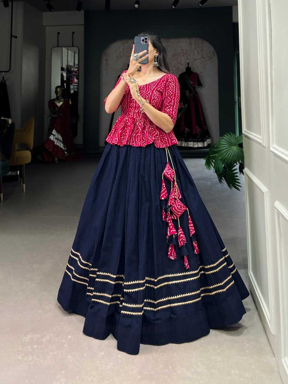 YNF COTTON KESH136 1325 LEHENGAS WHOLESALE GOTA PATTI CEOP TOP BLUE LEHENGAS MANUFACTURER - Deevit International