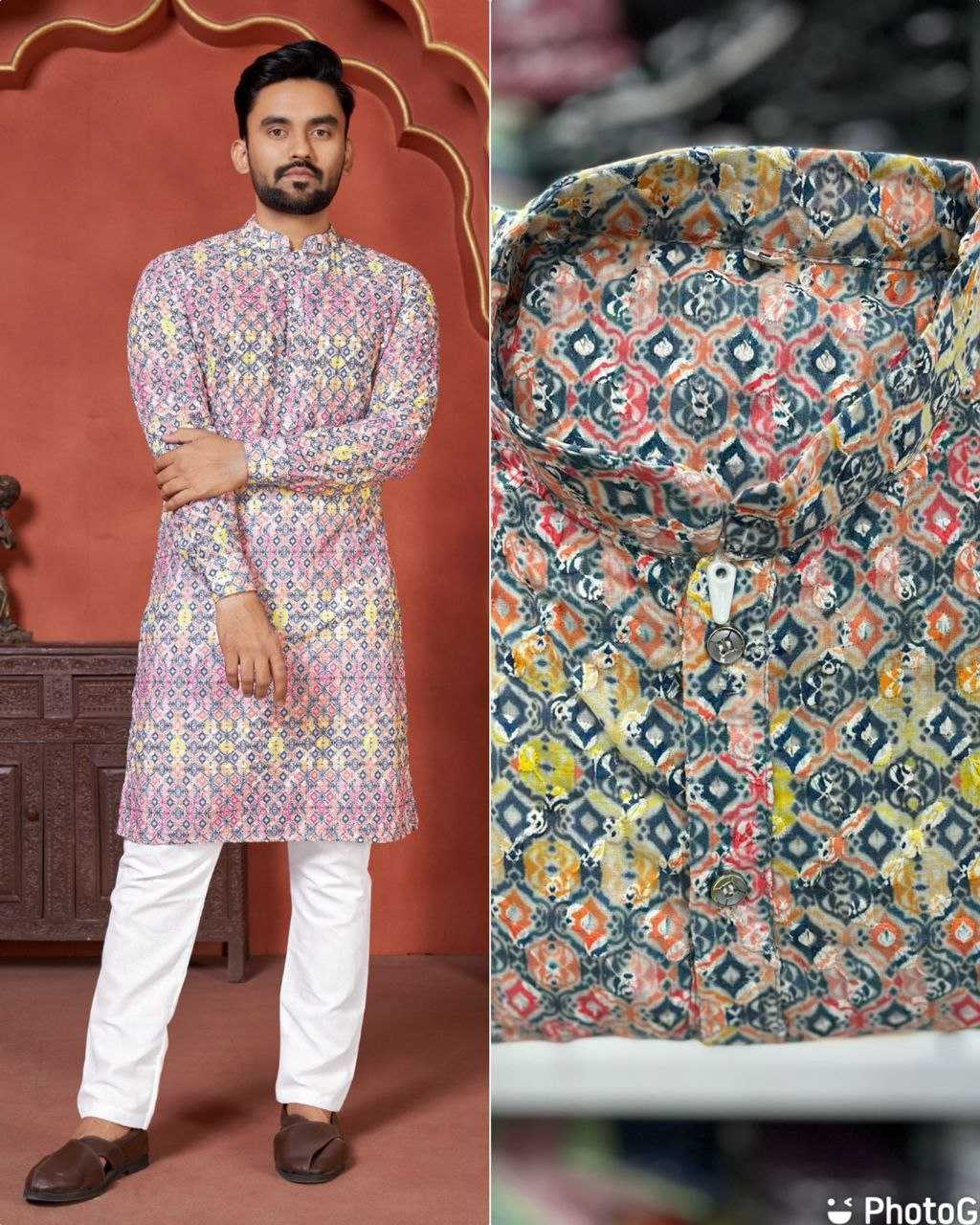 YNF COTTON KESH246 Schiffli 2.0 MENS WEAR WHOLESALE MEN COTTON KURTA MEN CHIKAN KURTA MANUFACTURER - Deevit International