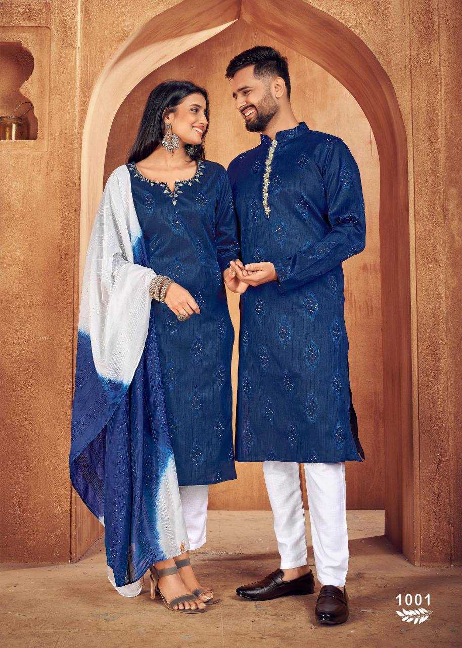 YNF COTTON RIN131 11 COUPLE WEAR WHOLESALE MENS KURTA PAYJAM & FEMALE KURTIS BOTTOM MANUFACTURER - Deevit International