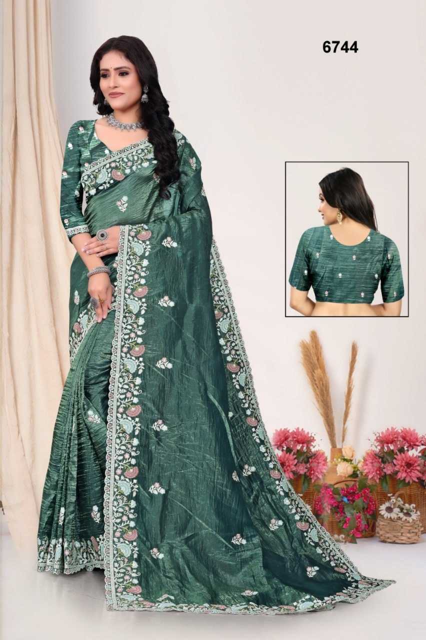 YNF CRUSH SILK KESH114 6744 SAEES WHOLESALE TRADITIONAL PARTY WEAR SILK SAREES EMBROIDERY SEQUENCE  MANUFACTURER - Deevit International