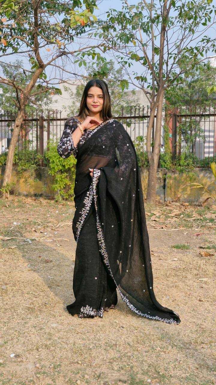 YNF CRUSH SILK RIN114 5050SAREES WHOLESALE SEQUENCE EMBRODERY BLACK PARTY WEAR SAREES MANUFACTURER - Deevit International