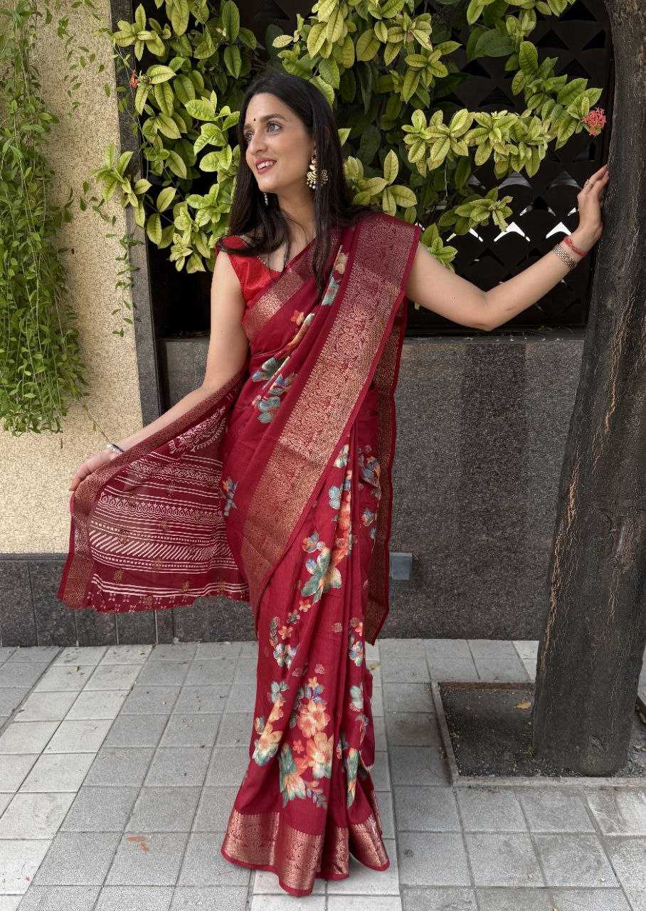 YNF DOLA SILK KESH117 RWC32 SILK SAREES WHOLESALE DOLA SILK ZARI BORDER SILK PRINTED RED SAREES MANUFACTURER - Deevit International