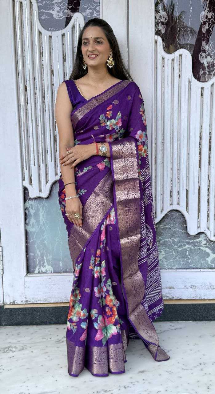 YNF DOLA SILK KESH117 RWC36 SILK SAREES WHOLESALE DOLA SILK ZARI BORDER SILK PRINTED PURPLE SILK SAREES MANUFACTURER - Deevit International