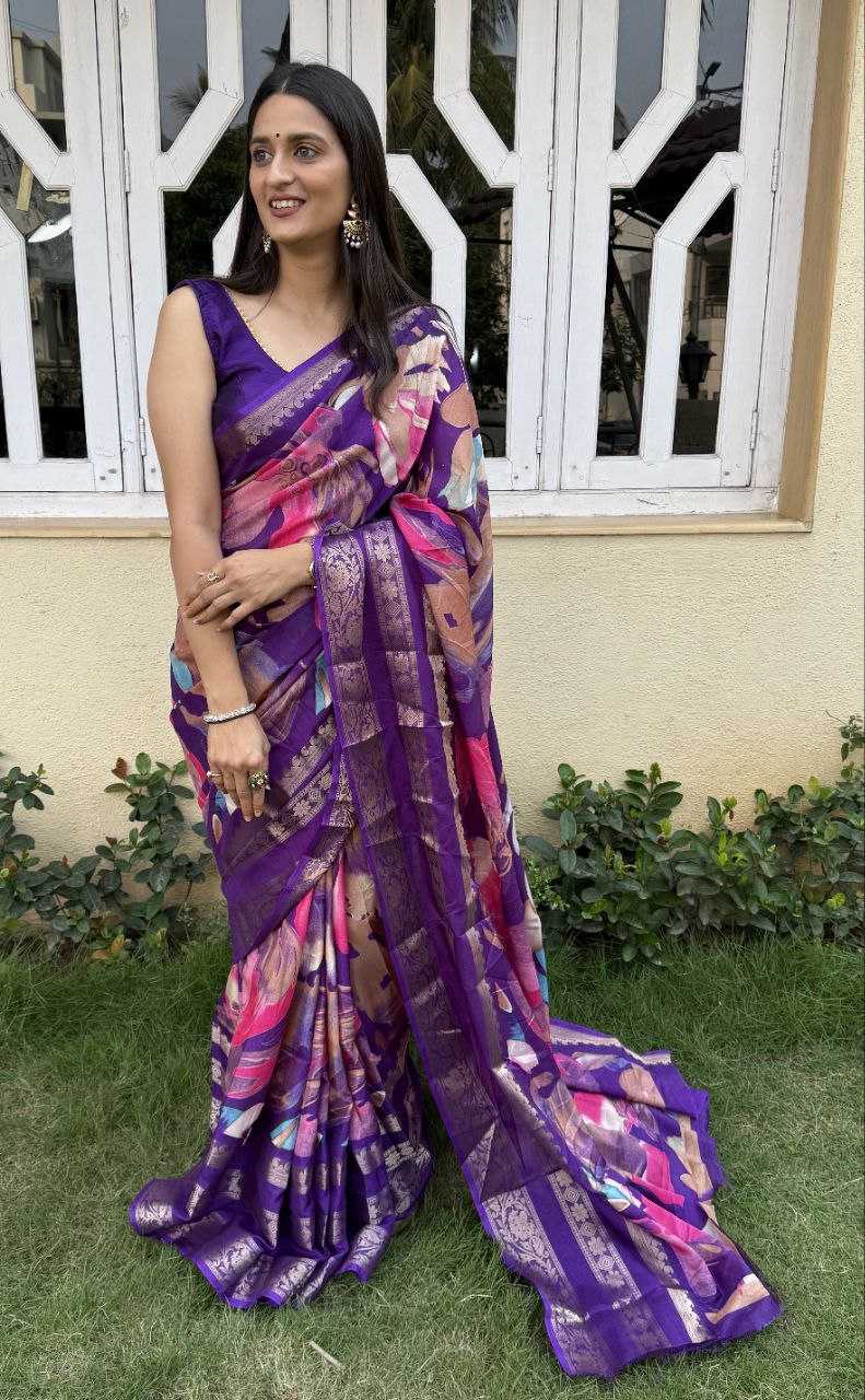 YNF DOLA SILK KESH117 RWC53 SILK SAREES WHOLESALE DOLA SILK ZARI BORDER SILK PRINTED PURPLE SAREES MANUFACTURER - Deevit International