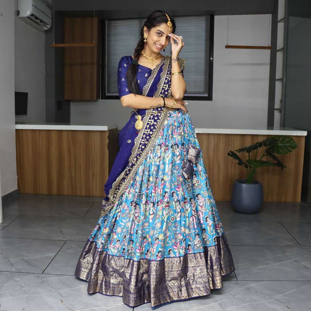 YNF DOLA SILK RIN119 7080 LEHENGAS WHOLESALE SILK PRINTED KALAMKARI LEHENGAS MANUFACTURER - Deevit International