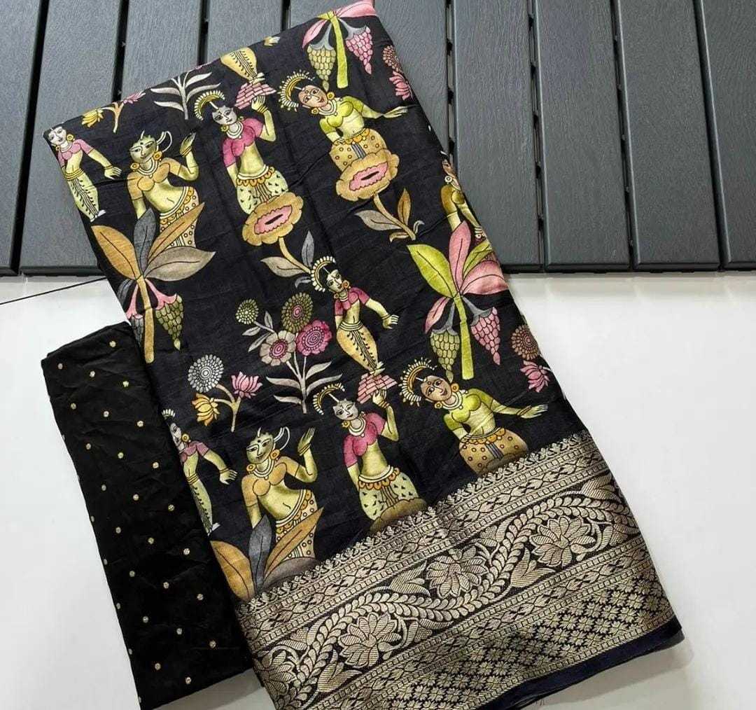 YNF DOLA SILK RIN149 MKD140 SILK SAREES WHOLESALE DOLA SILK ZARI BORDER SILK PRINTED SILK KALAMKARI SILK SAREES MANUFACTURER - Deevit International