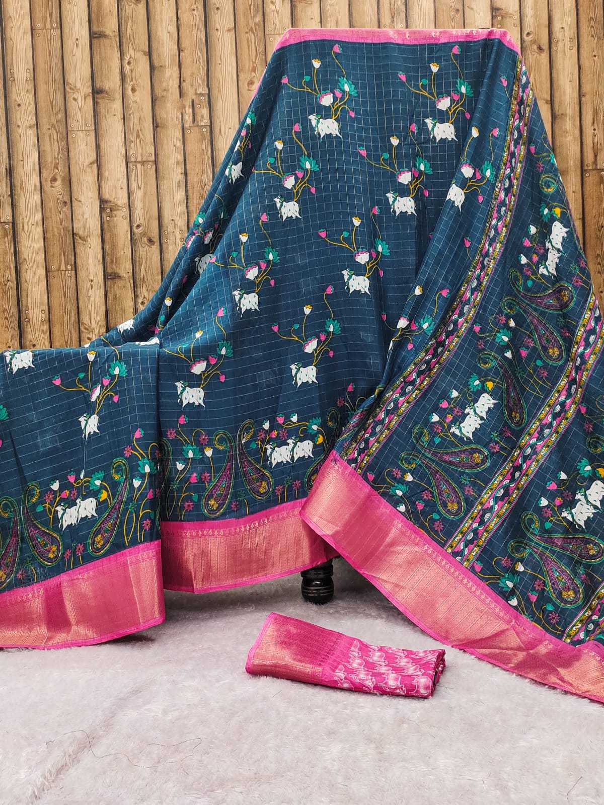 YNF DOLA SILK RIN149 MKD145 SILK SAREES WHOLESALE DOLA SILK ZARI BORDER SILK PRINTED SILK KALAMKARI SILK SAREES MANUFACTURER - Deevit International