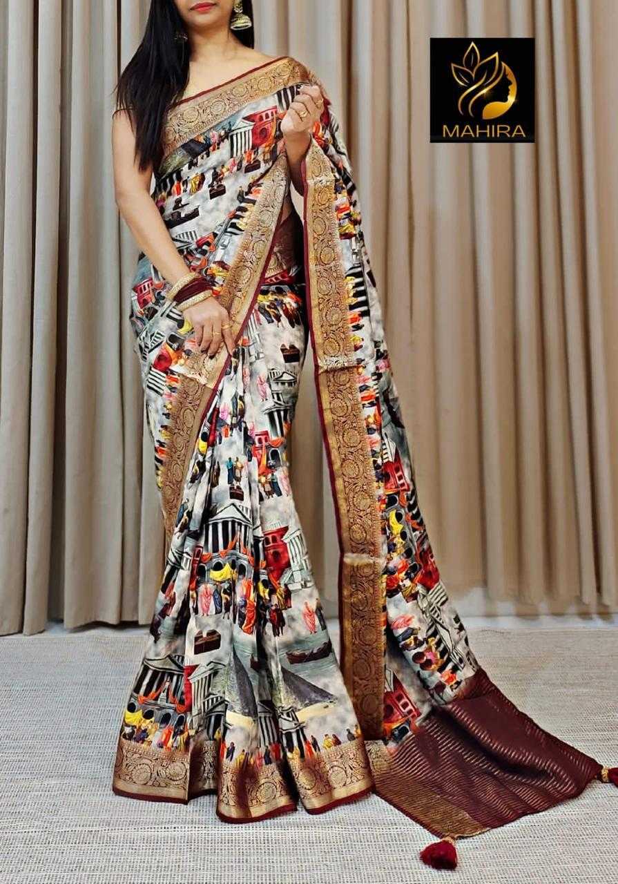 YNF DOLA SILK RIN149 MKD152 SILK SAREES WHOLESALE DOLA SILK ZARI BORDER SILK PRINTED SILK KALAMKARI SILK SAREES MANUFACTURER - Deevit International