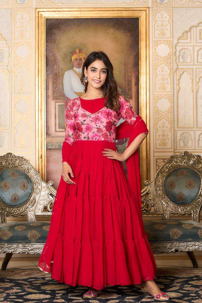 YNF FAUX GEORGETTE KESH127 029 GOWNS WHOLESALE ANARKALI RED GEORGETTE GOWNS MANUFACTURER - Deevit International