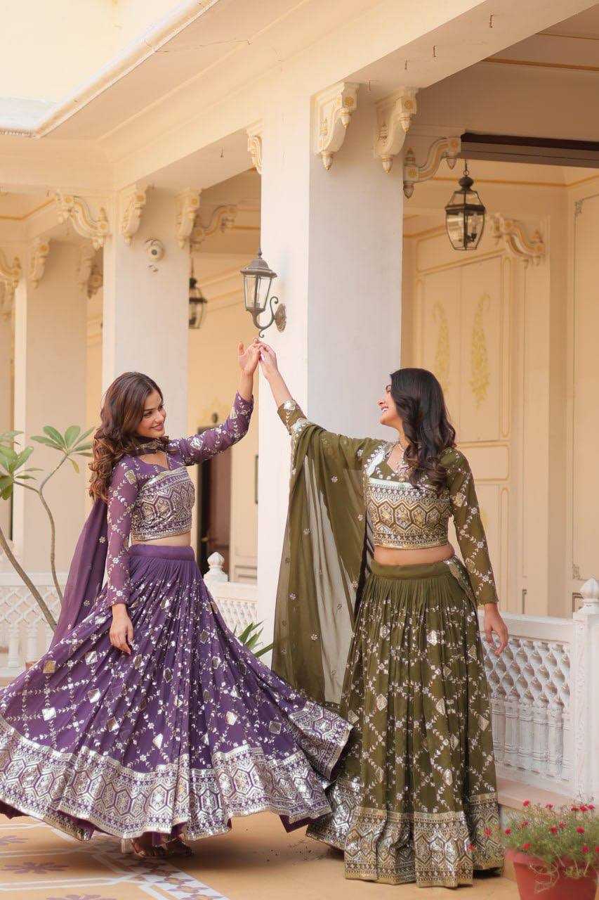 YNF FAUX GEORGETTE KESH127 061 LEHENGAS WHOLESALE GEORGETTE ZARI WORK SEQUNIS PURPLE LEHENGAS MANUFACTURER - Deevit International