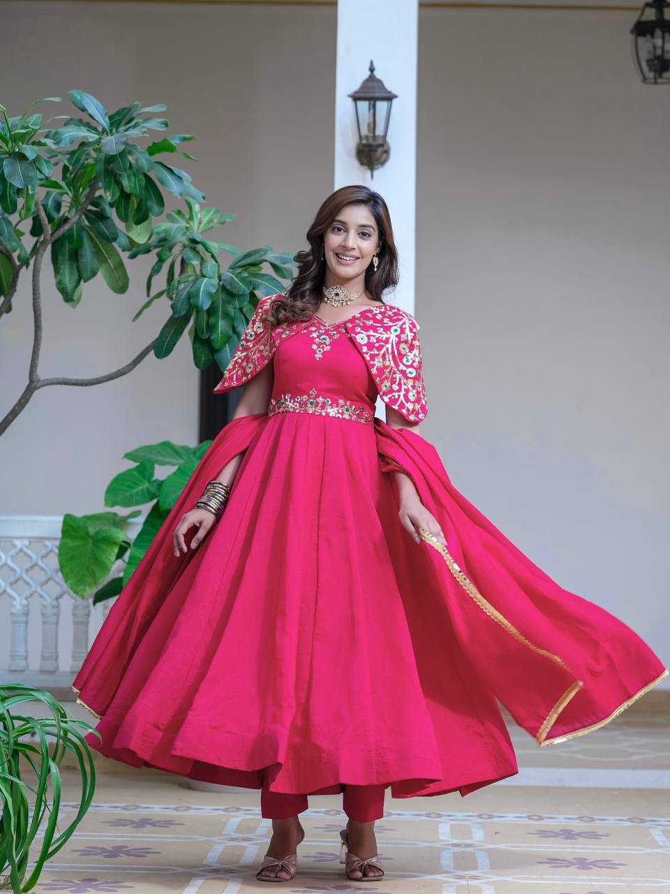 YNF FAUX GEORGETTE KESH143 440 GOWNS WHOLESALE WEDDING EMBROIDERY ANARKALI SILK PINK GOWNS MANUFACTURER - Deevit International