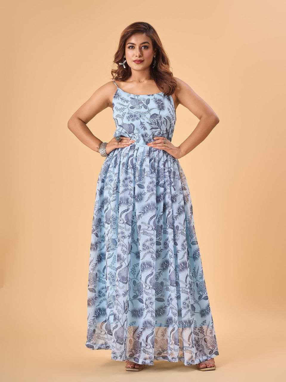 YNF FAUX GEORGETTE KESH243 1023 GOWNS WHOLESALE PRINTED GEORGETTE LONG PARTY WEAR GOWNS MANUFACTURER - Deevit International