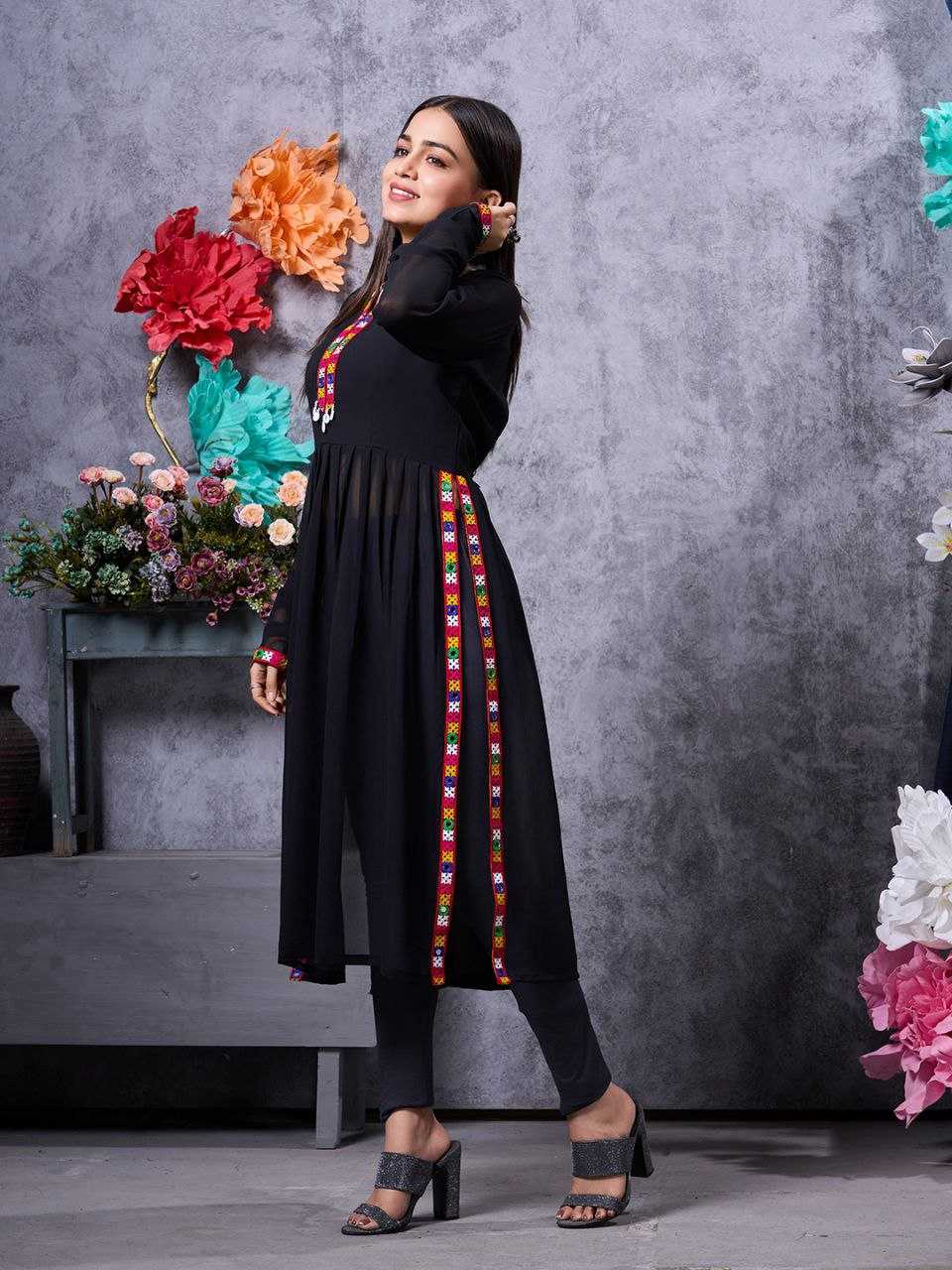 YNF FAUX GEORGETTE KESH243 1026 KURTIS WHOLESALE FANCY LONG BLACK GEORGETTE KURTIS MANUFACTURER - Deevit International