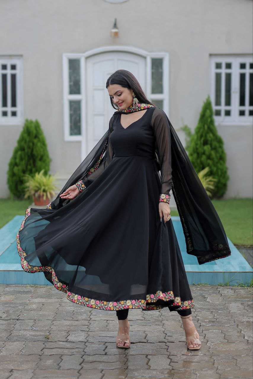 YNF FAUX GEORGETTE KESH246 ANISHKA GOWNS WHOLESALE GEORGETTE EMBROIDERY ANARAKLI BLACK GOWNS MANUFACTURER - Deevit International