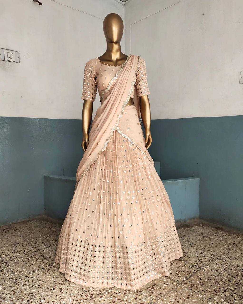 YNF FAUX GEORGETTE RIN162 310 LEHENGAS WHOLESALE GEORGETTE WEDDING EMBROIDERED SQUNIS LEHENGAS MANUFACTURER - Deevit International