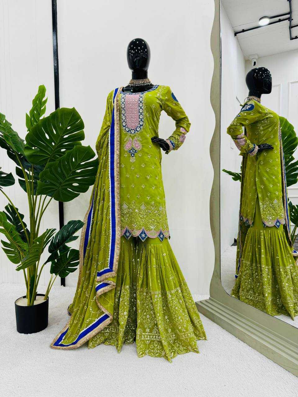 YNF FAUX GEORGETTE RIN169 5776 SUITS & DRESSES WHOLESALE GEORGETTE  SHARARA SALWAR WEDDING GREEN SUITS MANUFACTURE - Deevit International