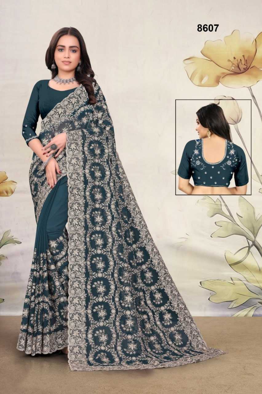 YNF GEORGETTE KESH114 8607 SAREES WHOLESALE TRADITIONAL GEORGETTE EMBROIDERY ZARI SAREES MANUFACTURER - Deevit International