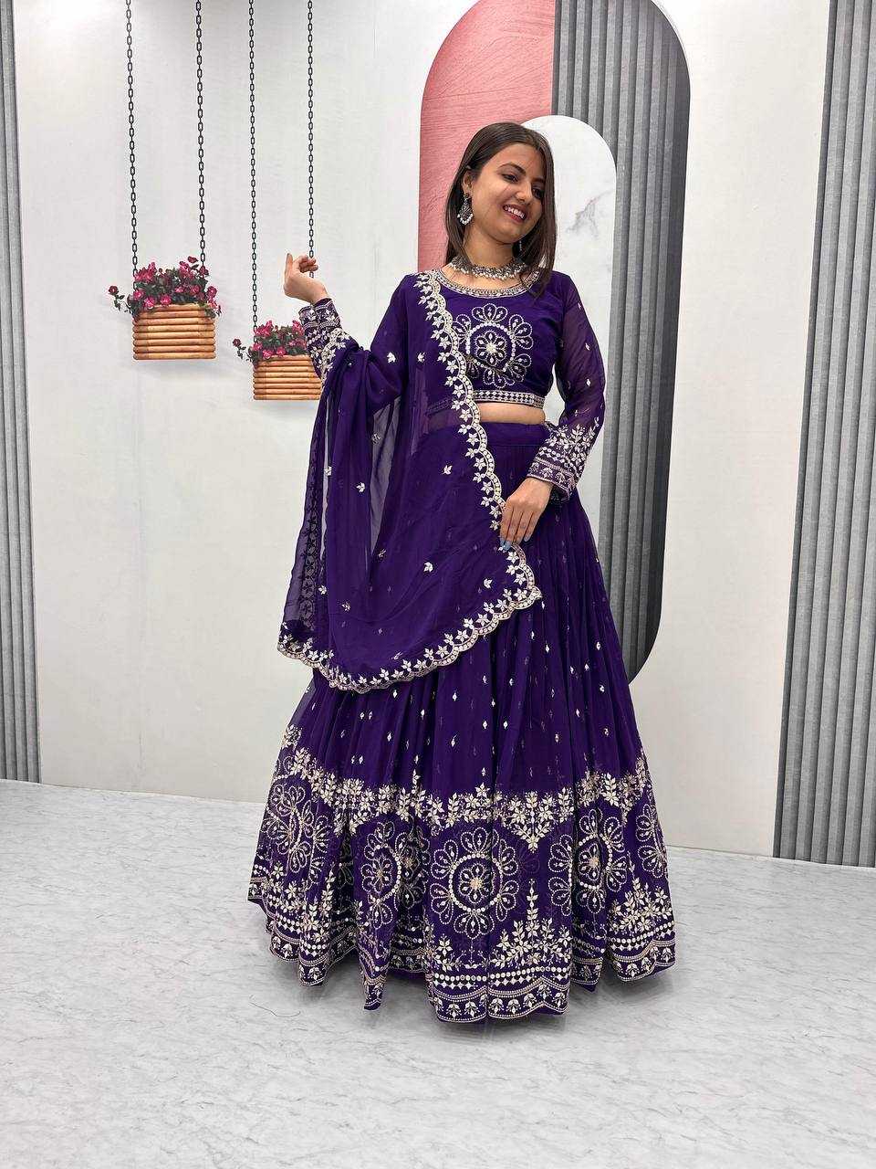 YNF GEORGETTE KESH119 016 LEHENGAS WHOLESALE GEORGETTE WEDDING BLUE EMBROIDERED ZARI WORK LEHENGAS MANUFACTURER - Deevit International