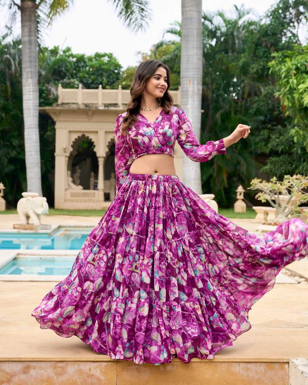 YNF GEORGETTE KESH136 VARSHA LEHENGAS WHOLESALE GEORGETTE PRINTED LEHENGA WITH BLOUSE LEHENGAS MANUFACTURER - Deevit International