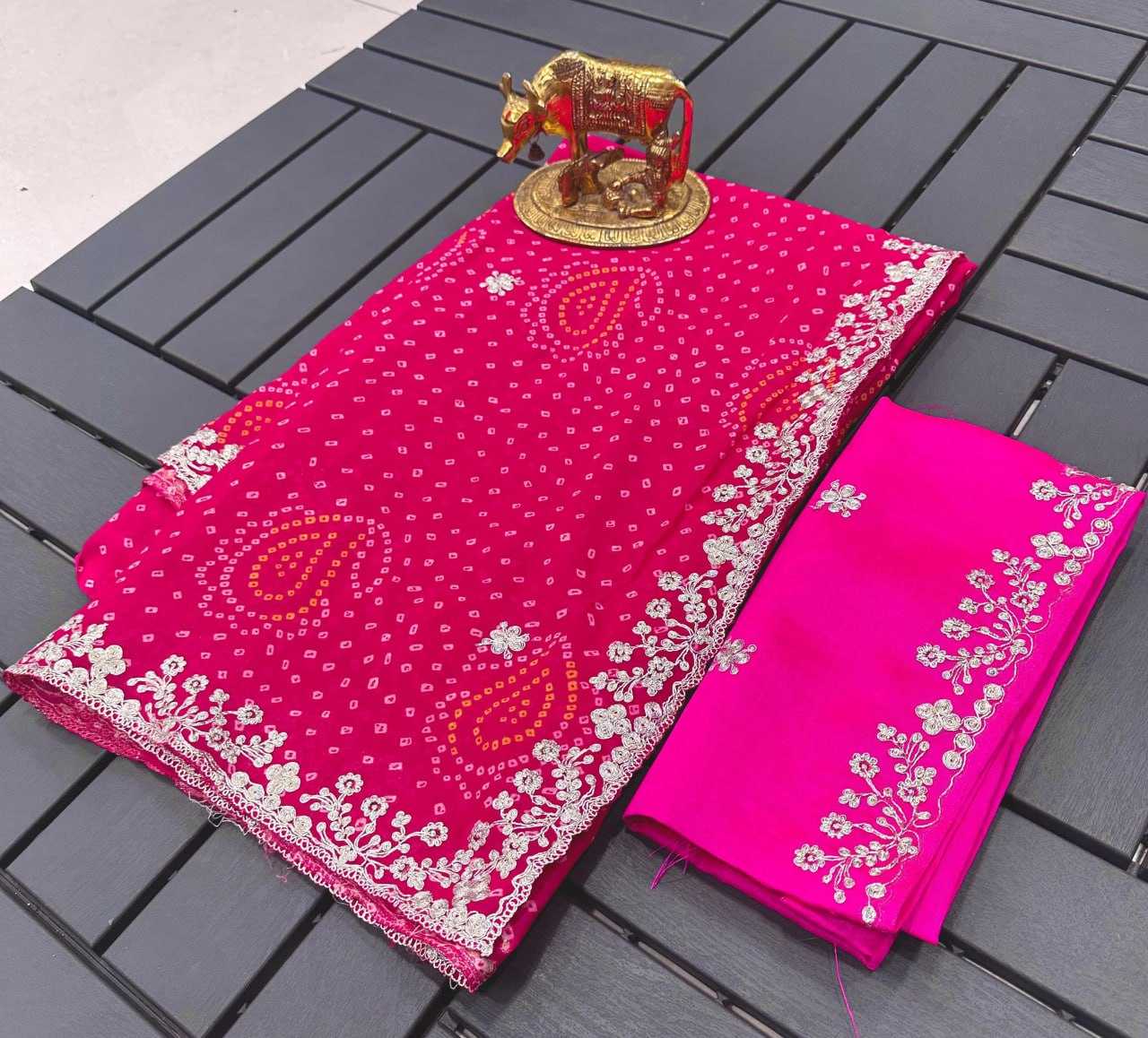 YNF GEORGETTE KESH142 AARY ~ 5 SAREES WHOLESALE PRINTED LACE BORDER GEORGETTE FANCY SAREES MANUFACTURER - Deevit International