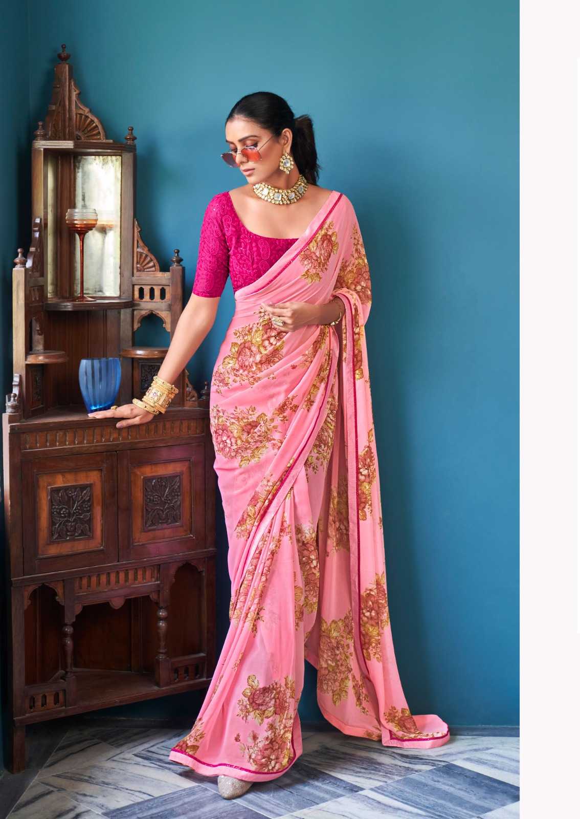 YNF GEORGETTE KESH235 Jharokha SAREES WHOLESALE PRINTED LADIES WEIGHTLESS SAREES MANUFACTURER - Deevit International