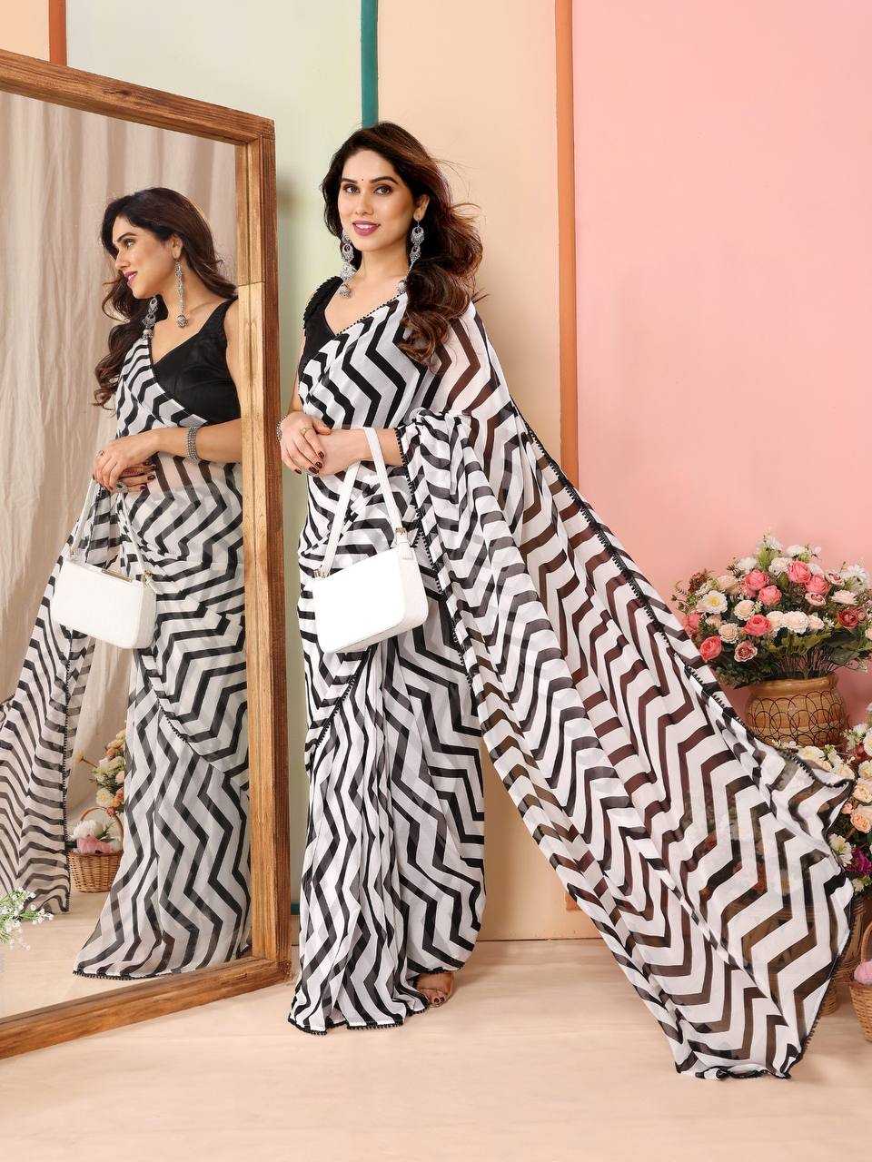 YNF GEORGETTE KESH245 RNF09 SAREES WHOLESALE GEORGETTE PRINTED WHITE SAREES MANUFACTURER - Deevit International