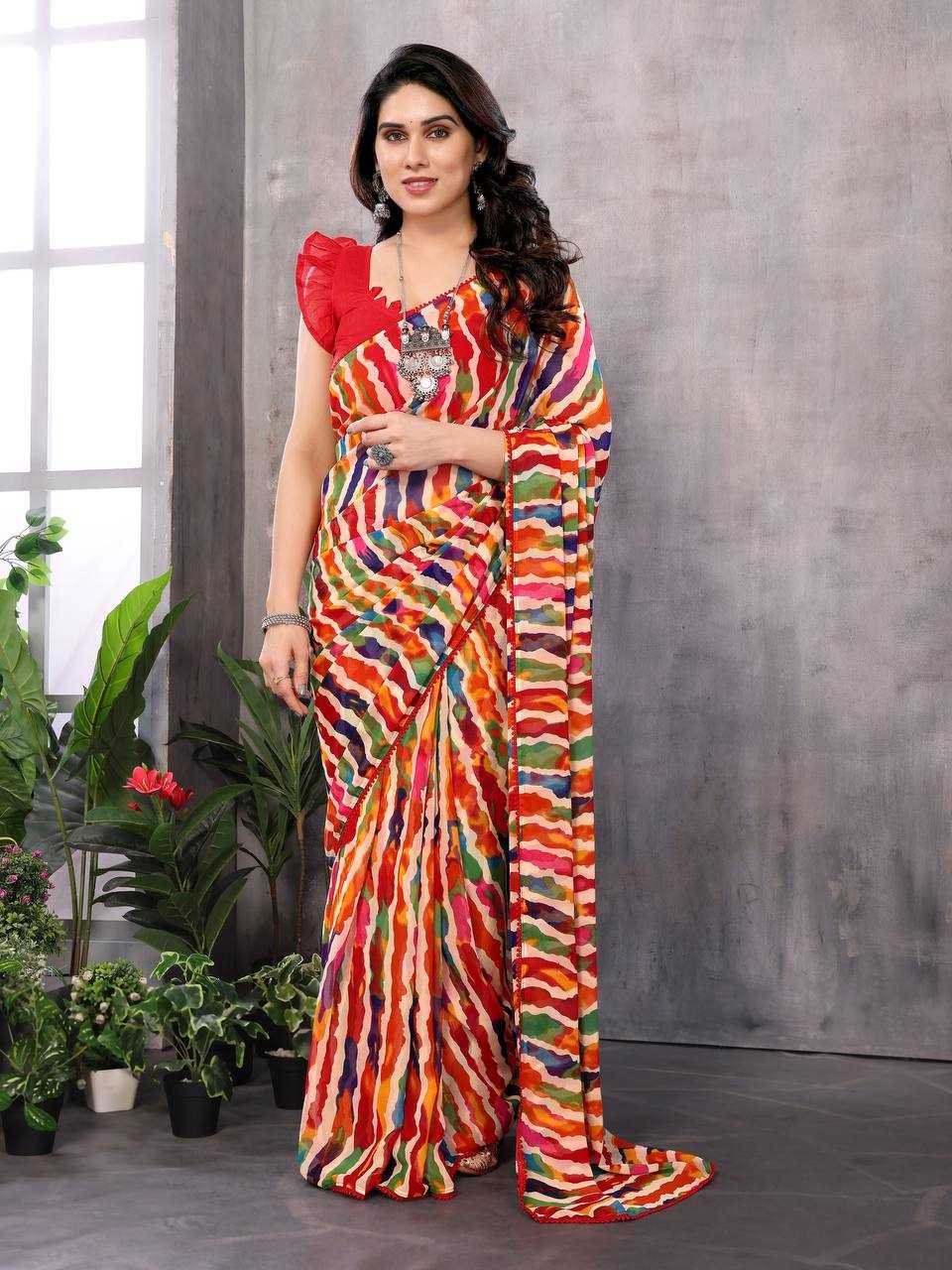 YNF GEORGETTE KESH245 RNF18 SAREES WHOLESALE GEORGETTE PRINTED READY TO WEAR SAREES MANUFACTURER - Deevit International