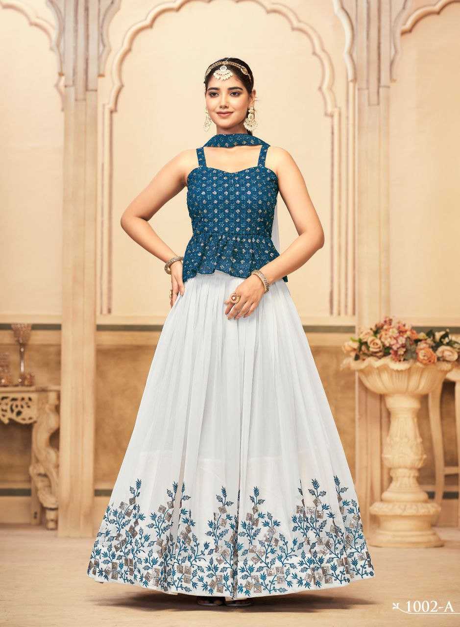 YNF GEORGETTE KESH246 INDIAN WOMEN LEHENGAS WHOLESALE GEORGETTE WHITE CROP TOP LEHENGAS MANUFACTURER - Deevit International