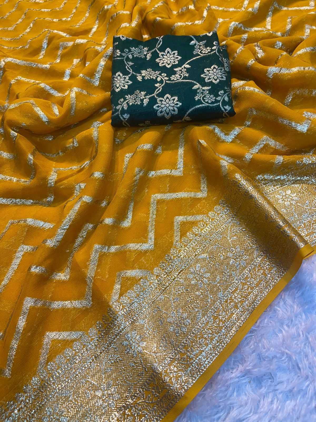 YNF GEORGETTE RIN104 APE153 SAREES WHOLESALE JACQURD ZARI BORDER GEORGETTE VISCOSE SAREES MANUFACTURER - Deevit International