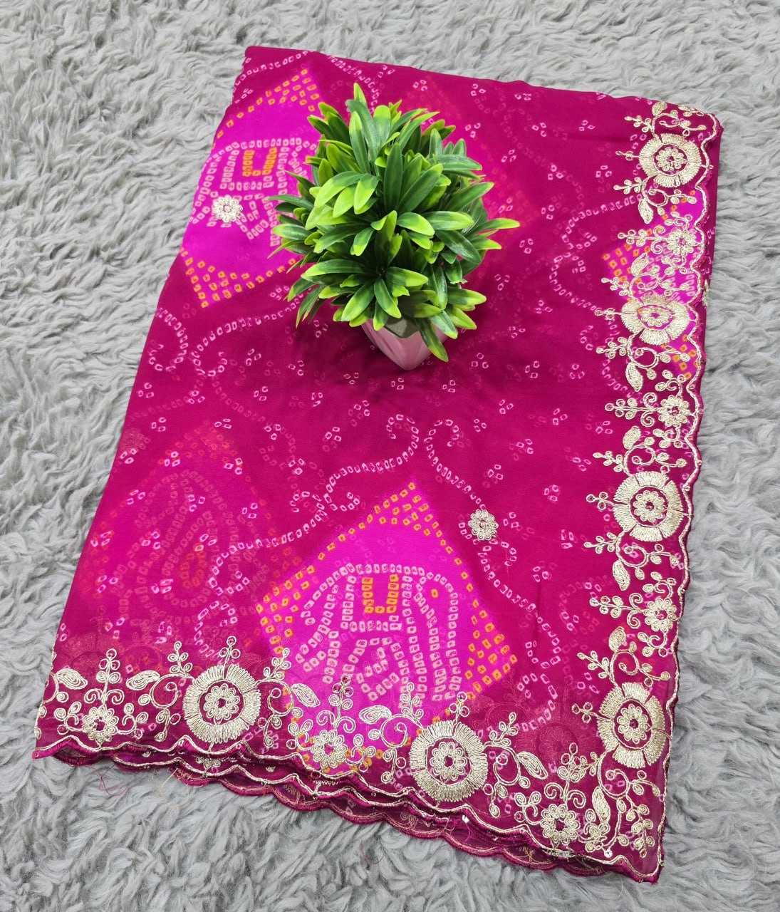 YNF GEORGETTE RIN128 RJK110 SAREES WHOLESALE BANDHANI PRINTED CUT WORK GEORGETTE VISCOSE SAREES MANUFACTURER - Deevit International