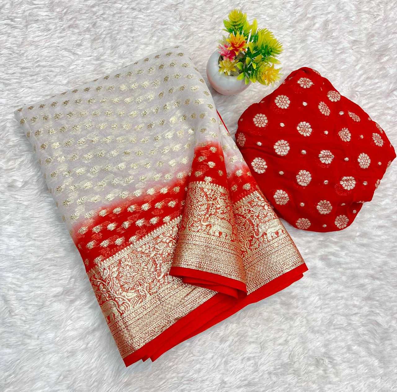 YNF GEORGETTE RIN198 RAA58 SAREES WHOLESALE JACQURD ZARI BORDER GEORGETTE VISCOSE SAREES MANUFACTURER - Deevit International