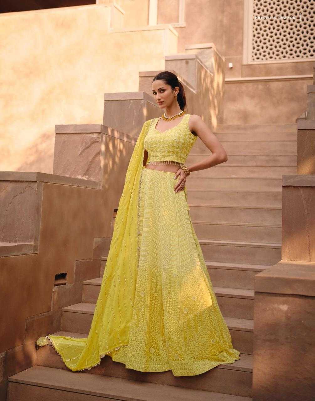 YNF GEORGETTE SAYURI KESH233 SANIYA CLOTHING BRANDS WHOLESALE LEHENGAS MANUFACTURER - Deevit International