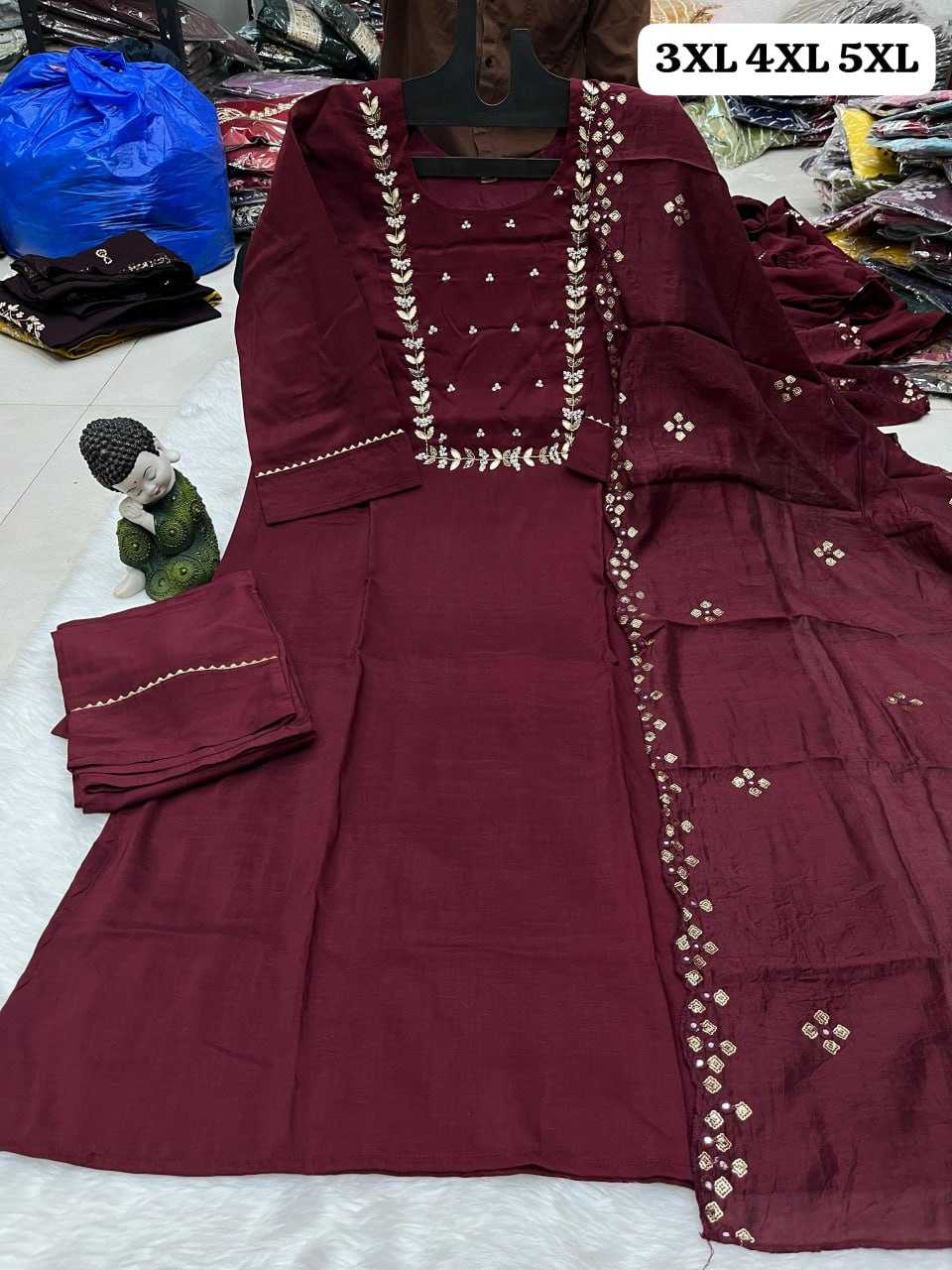 YNF HEAVY ROMAN SILK KESH258 VDA33 3XL TO 5XL SUITS & DRESSES WHOLESALE EMBROIDEREY WEDDING LADIES SILK SUITS MANUFACTURE - Deevit International