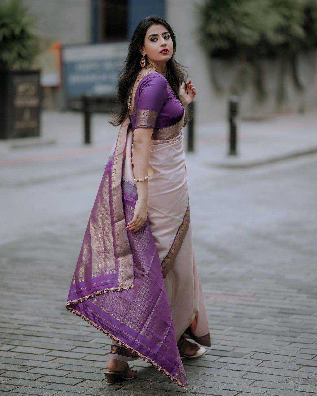 YNF LICHI SILK RIN179 775 SILK SAREES WHOLESALE BANARASI SILK ZARI BORDER SILK PURPLE SILK SAREES MANUFACTURER - Deevit International