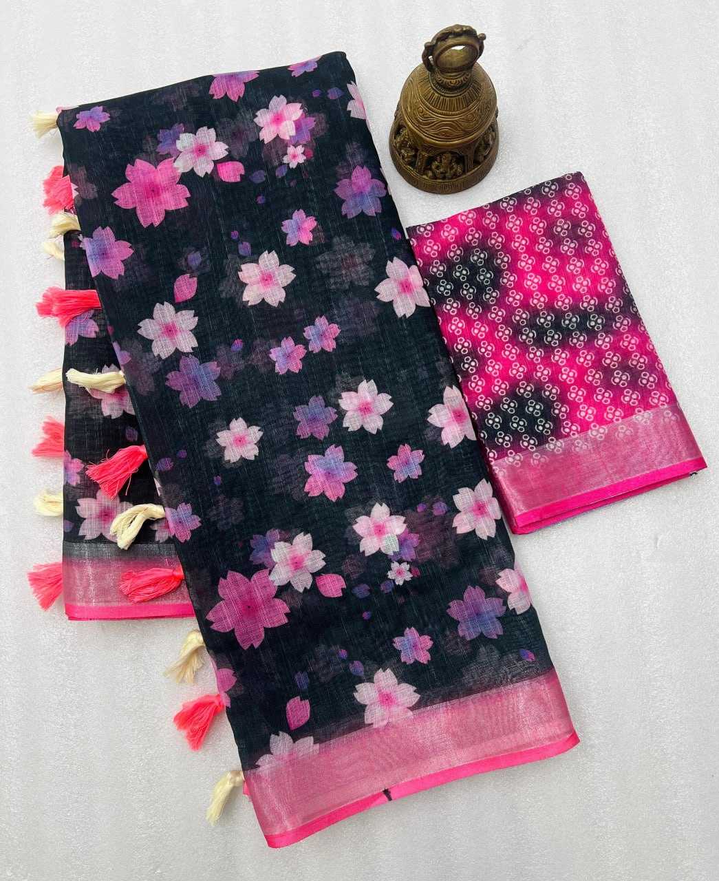 YNF LINEN KESH223 495 SAREES WHOLESALE OFFICE WEAR ZARI BORDER PRINTED LINEN SAREES MANUFACTURER - Deevit International