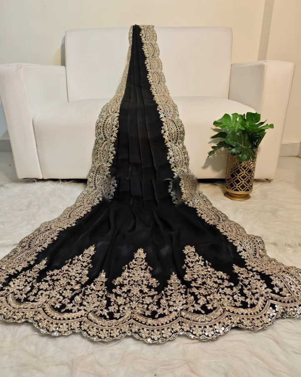 YNF ORGANZA RIN164 RRS101 SAREES WHOLESALE ORGANZA EMBROIDERED BLACK SAREES MANUFACTURER - Deevit International