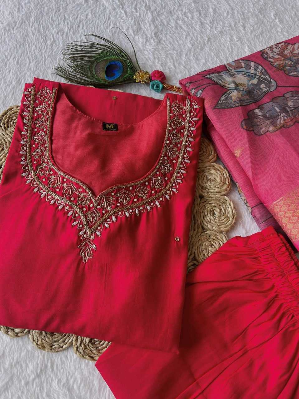 YNF PREMIUM ROMAN SILK KESH234 DSF021 SUITS & DRESSES WHOLESALE RED SALWAR WEDDING SILK SUITS MANUFACTURE - Deevit International