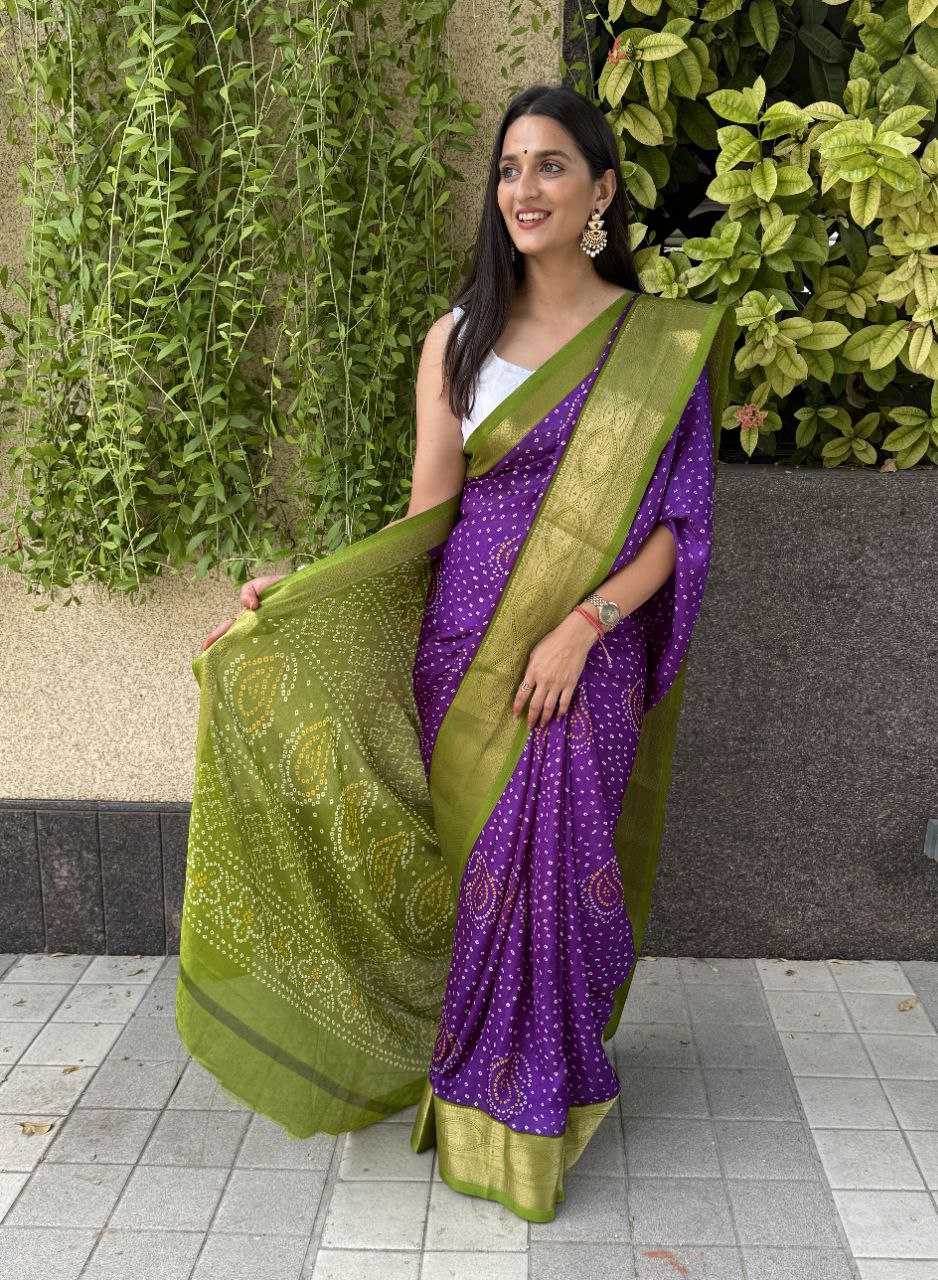 YNF SILK KESH117 RWC31 SAREES WHOLESALE BANDHANI PURPLE SILK ZARI BORDER SAREES MANUFACTURER - Deevit International