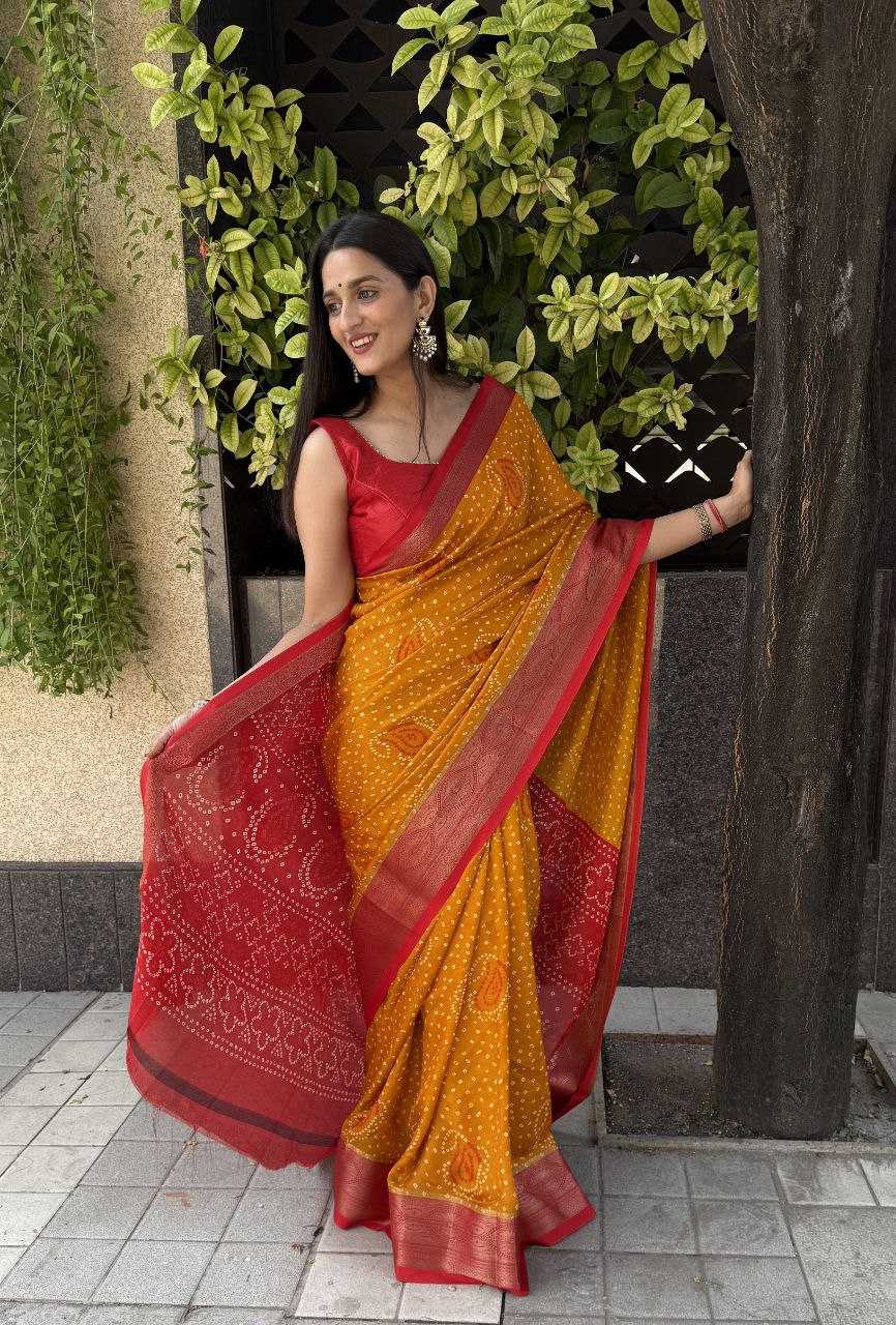 YNF SILK KESH117 RWC34 SAREES WHOLESALE SILK ZARI BORDER SILK BANDHANI YELLOW SAREES MANUFACTURER - Deevit International