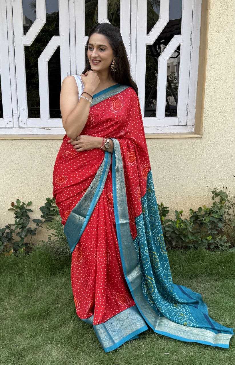 YNF SILK KESH117 RWC46 SAREES WHOLESALE SILK ZARI BORDER BANDHANI RED FESTIVE SAREES MANUFACTURER - Deevit International