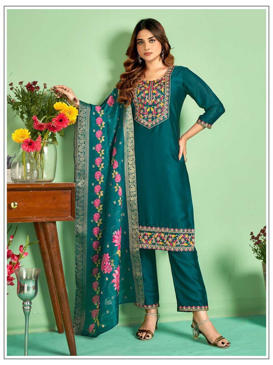 YNF SILK KESH246 JASMIN SUITS & DRESSES WHOLESALE EMBROIDEREY WEDDING SILK LONG KURTI SUITS MANUFACTURE - Deevit International